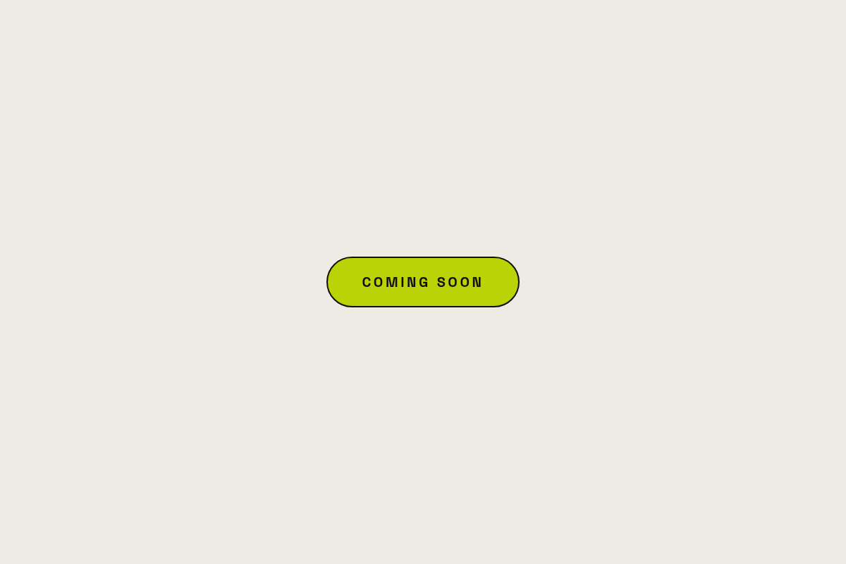 The Rooster & Peanut homepage: a lime green “coming soon” badge centered on a cream page